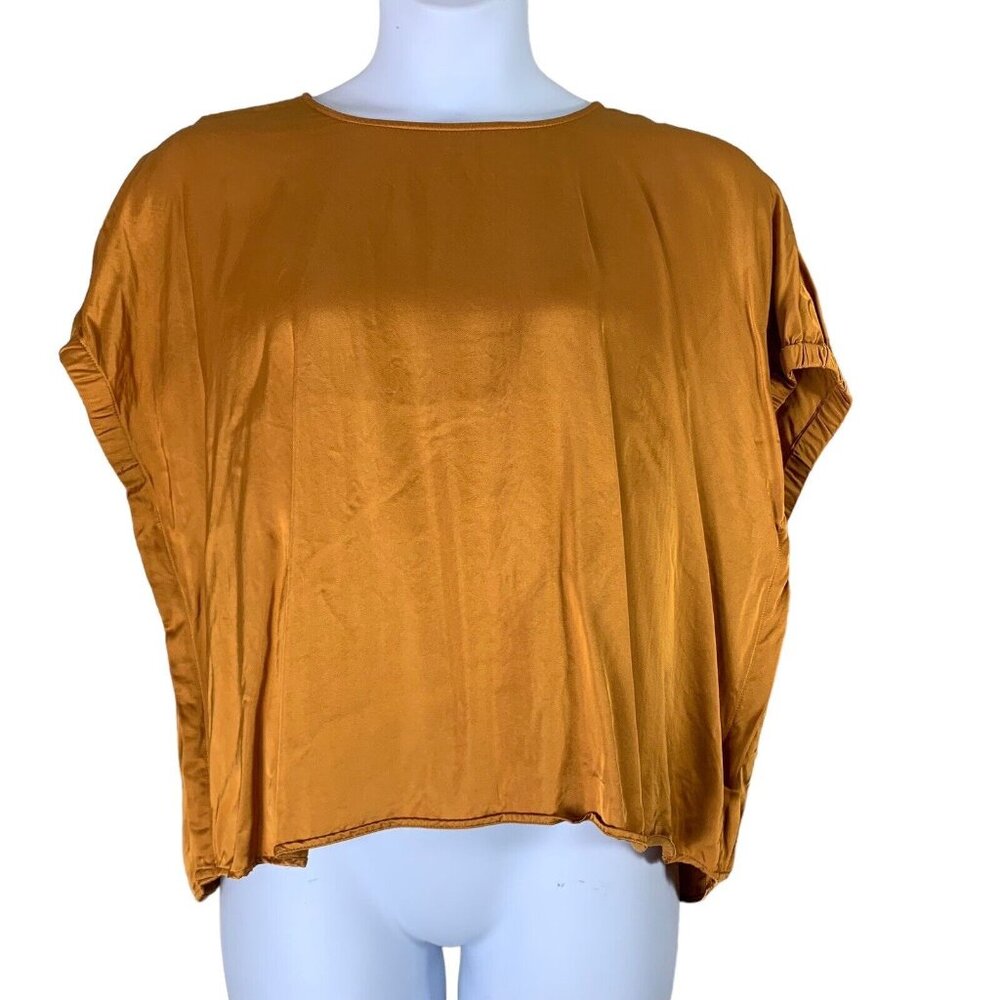 Elk Size 8 Blouse Orange Satin Short Dolman Sleeves High Low Hem Womens Top